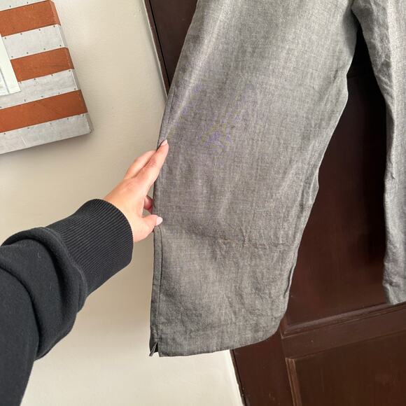 90s Vintage RENE LEZARD Bergdorf Goodman Gray Linen Wide Leg Ankle Pants 42 / 10 - Picture 3 of 5